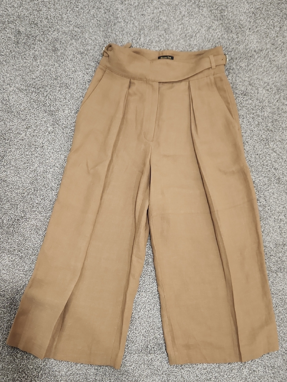 Massimo Dutti Wide-Leg Pleated Cropped Pants in Tan NwOT